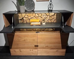 Wöstmann Vitrinen & Highboards|Highboard WM 2140 Wildeiche Massiv Soft Gebürstet Metallteile Carbonfarbig Strukturgepulvert Anthrazit