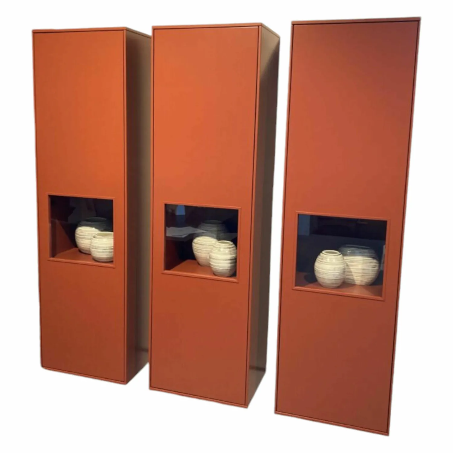 Musterring Vitrinen & Highboards|Hängeelement Kombi Kara Frame Lack Ziegelrot Glastür Inklusive Beleuchtung