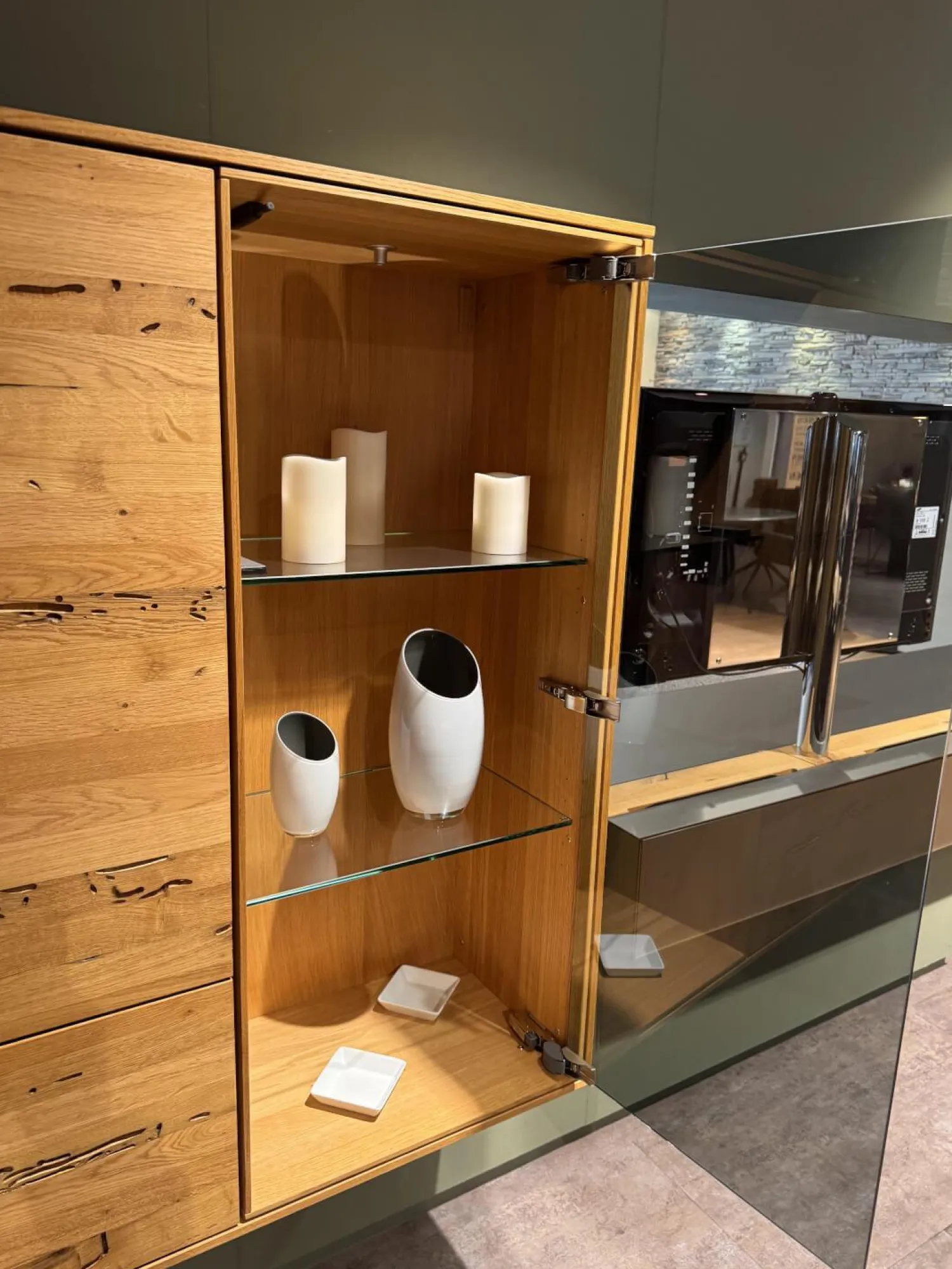 Team 7 Regale|Hängeschrank Eiche Natur Front Venedig Eiche Natur Und Rauchglas Mit Beleuchtung