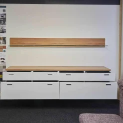 Planos Kommoden & Sideboards|Hängesideboard Lack Weiß Kernbuche Mit Wandboard Chrom Glänzend