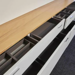 Planos Kommoden & Sideboards|Hängesideboard Lack Weiß Kernbuche Mit Wandboard Chrom Glänzend