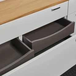 Planos Kommoden & Sideboards|Hängesideboard Lack Weiß Kernbuche Mit Wandboard Chrom Glänzend