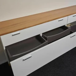 Planos Kommoden & Sideboards|Hängesideboard Lack Weiß Kernbuche Mit Wandboard Chrom Glänzend