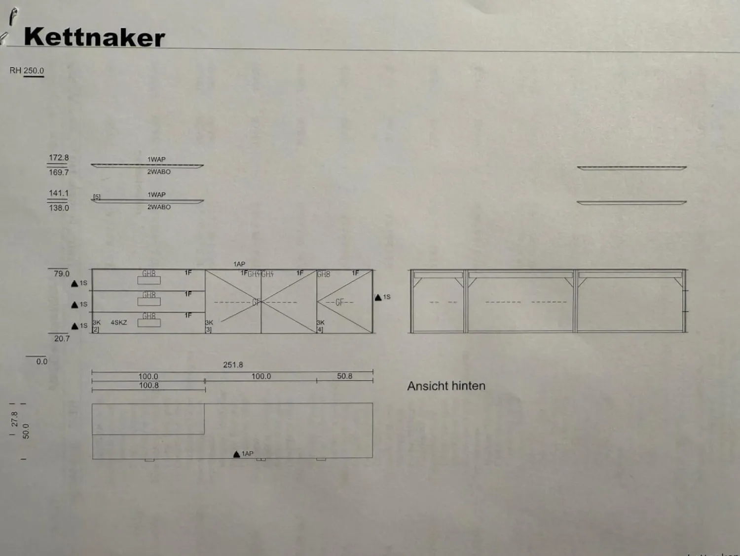Kettnaker Kommoden & Sideboards|Hänge-Sideboard Soma Glas Steingrau Matt mit 2 Wandborden