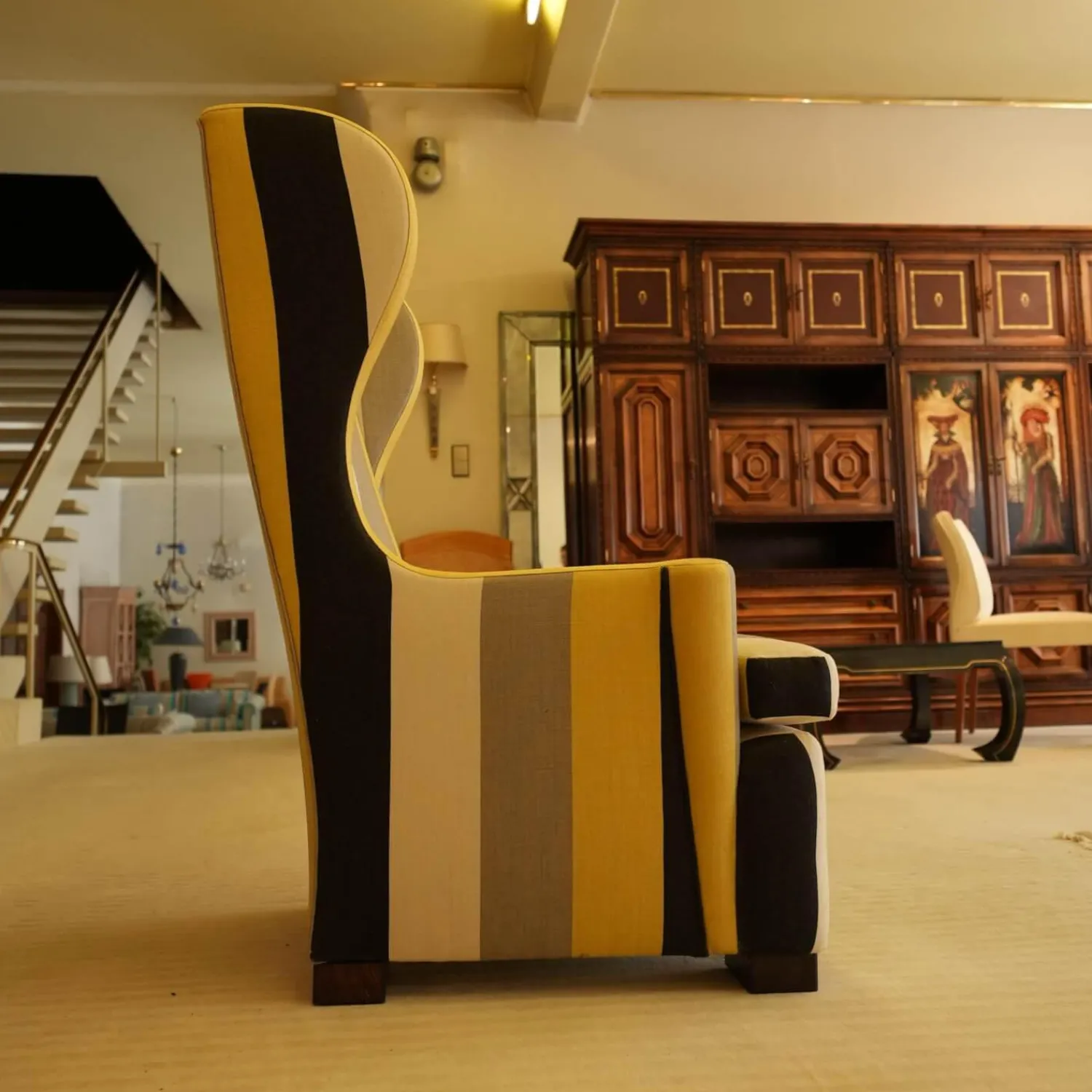 Thörmer Fernsehsessel|Hochlehner Grandpa Stoff Gelb Weiß Schwarz Grau