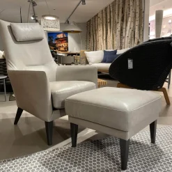 Bielefelder Werkstätten Relaxsessel|Hochlehnsessel Coco Bezug BW 0300-704 Leder Gascogne Grey Inklusive Hocker