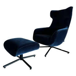 Brühl Relaxsessel|Hochlehnsessel Victor Stoff 4473 69 Dunkelblau Kreuzfuß Schwarz Inklusive Hocker