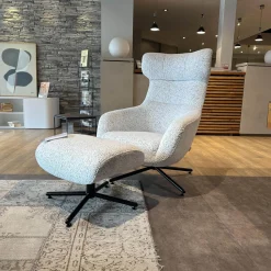 Brühl Relaxsessel|Hochlehnsessel Viktor Stoff 6450 49 Weiß Grau Gestell Kreuzfuß Metall Schwarz Pulverbeschichtet Mit Hocker