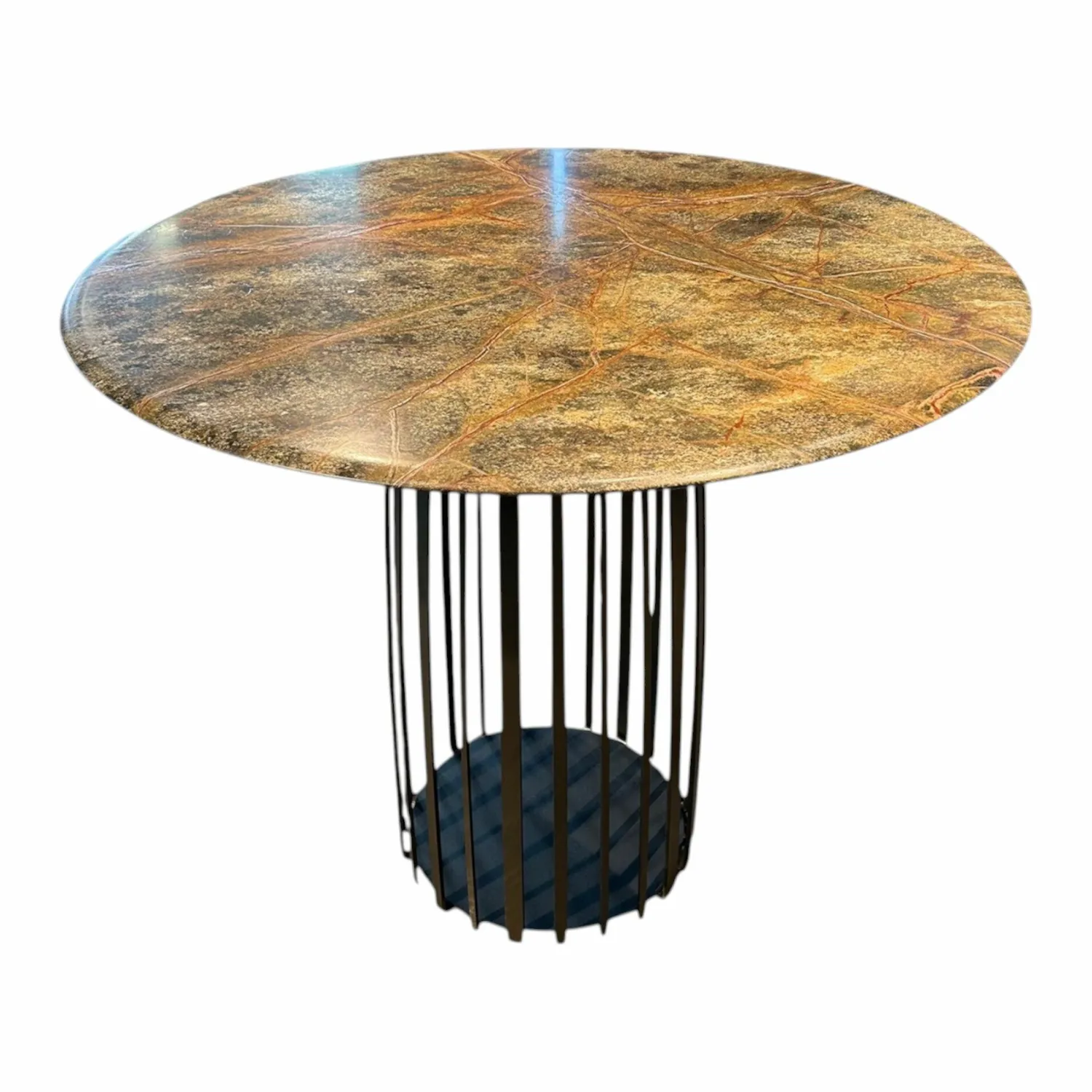 Janua Esstische|Hochtisch BC 07 Basket Steinplatte Rainforest Green Grün Braun Grau Mit Kieselkante Gestell Stahllasur Bronze