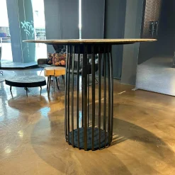 Janua Esstische|Hochtisch BC 07 Basket Steinplatte Rainforest Green Grün Braun Grau Mit Kieselkante Gestell Stahllasur Bronze