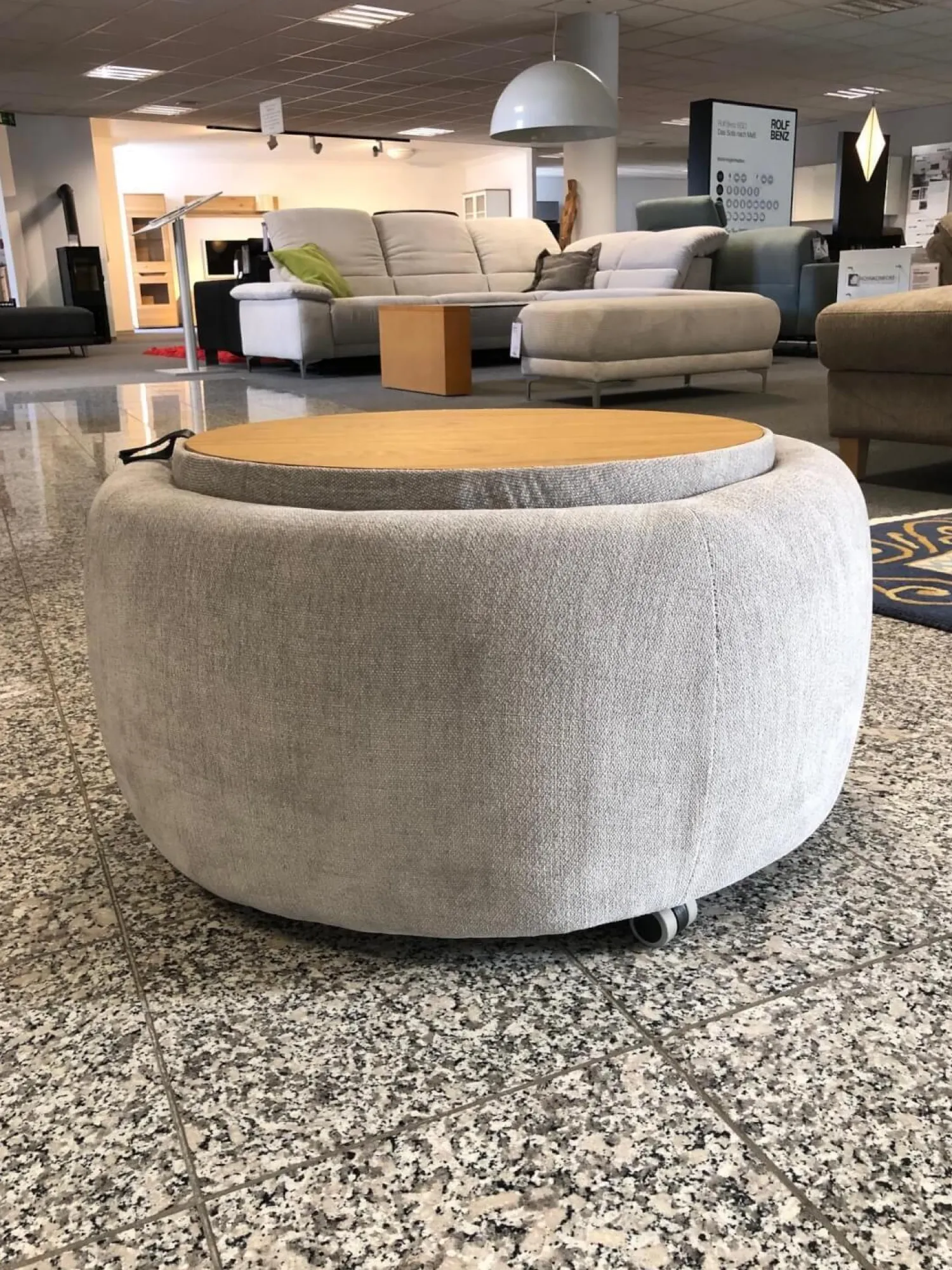 Troels Hocker & Sitzsäcke|Hocker Circle Stoff Yeti Triton Hellgrau Eiche Natur Geölt