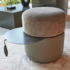 Giorgetti Hocker & Sitzsäcke|Hocker Otto Stoff Barkley 227 Farbe 44 Grau Mit Leder Ablage Gestell Metall