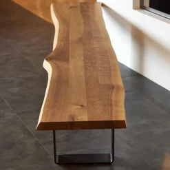 kf furniture Bänke|Holzbank Nussbaum Gestell Metall Schwarz