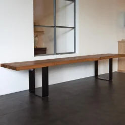 kf furniture Bänke|Holzbank Nussbaum Gestell Metall Schwarz