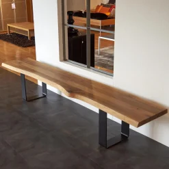 kf furniture Bänke|Holzbank Nussbaum Gestell Metall Schwarz