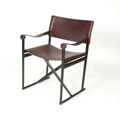 B&B Italia Relaxsessel|Klappsessel Mirto Bezug Kernleder Bordeauxrot Geprägt Gestell Schwarz Lackiert