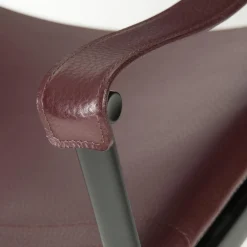 B&B Italia Relaxsessel|Klappsessel Mirto Bezug Kernleder Bordeauxrot Geprägt Gestell Schwarz Lackiert