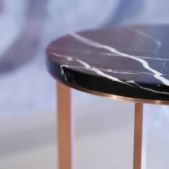 B&B Italia Beistelltische|Kleiner Runder Tisch Lithos Marmor Sahara Noir Glänzend Gestellfarbe Kupfer