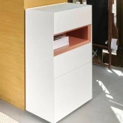 Interlübke Kommoden & Sideboards|Kommode Cube Light Spanplatte Mattlack Schneeweiß Guave Abdeckplatte Glas
