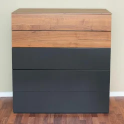 Sudbrock Kommoden & Sideboards|Kommode Cubo Lack Cosmos Schwarz 436 Laden und Abdeckplatte Nussbaum