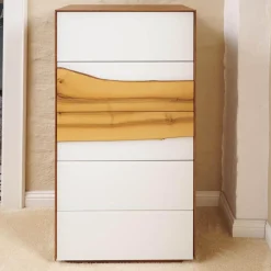 Scholtissek Kommoden & Sideboards|Kommode Farn Mit Baumkante Korpus Massiv Nussbaum Glasfront Optiwhite RAL 9010 Matt