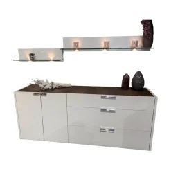 Hülsta Kommoden & Sideboards|Kommode Fena Lack Pure White Weiß Mit Wandboard Glas Und Beleuchtung