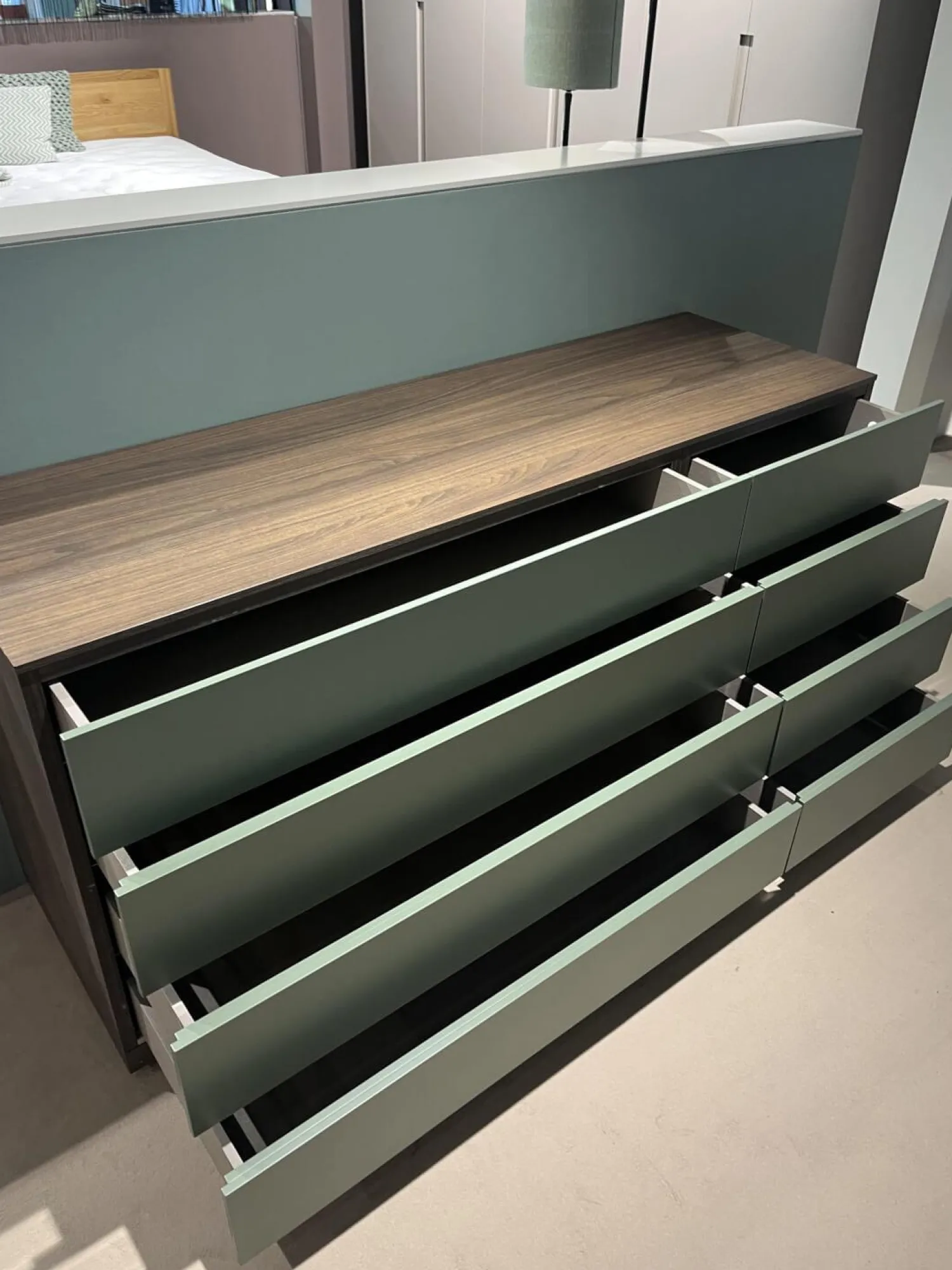 Novamobili Kommoden & Sideboards|Kommode Night Collection 2022 Easy Front Lack 342 Fogia Matt Grün Korpus Nussbaum 72 Noce