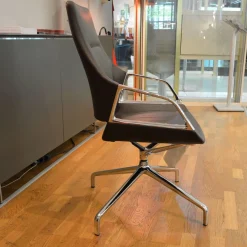 Wilkhahn Bürostühle|Relaxsessel|Konferenzsessel 301/5 Graph Leder 74/16 Dunkelbraun Gestell Verchromt