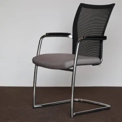 Haworth Einzelstühle|Konferenzsessel Freischwinger Mit Armlehnen Bezug Stoff 31/2000 Silbergrau Verchromt