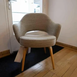 Knoll International Einzelstühle|Konferenzstuhl Saarinen Stoff Rivington Beige Gestell Eiche Natur