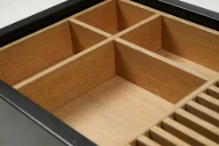 Schönbuch Konsolen|Konsole Hesperide Lack Schieferschwarz Lederauflage Braun Accessoires Eiche Hell Geölt