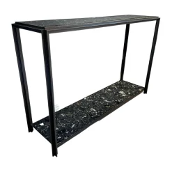 Bielefelder Werkstätten Konsolen|Konsole Hudson Platten Marmor Terrazzo Porto Schwarz Untergestell Bronze Matt