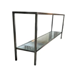 Marcel Design Konsolen|Konsole Nobless Platte Oben Keramik Equinox Grey Natural Grau Unten Floatglas Klar Gestell Edelstahl Matt