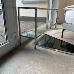 Marcel Design Konsolen|Konsole Nobless Platte Oben Keramik Equinox Grey Natural Grau Unten Floatglas Klar Gestell Edelstahl Matt