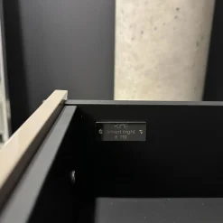 YOMEI Nachttische|Konsole Smart Nako Hochglanz Pantex Taupe Beige Inklusive 3-fach Steckdose Gestell Edelstahl Poliert