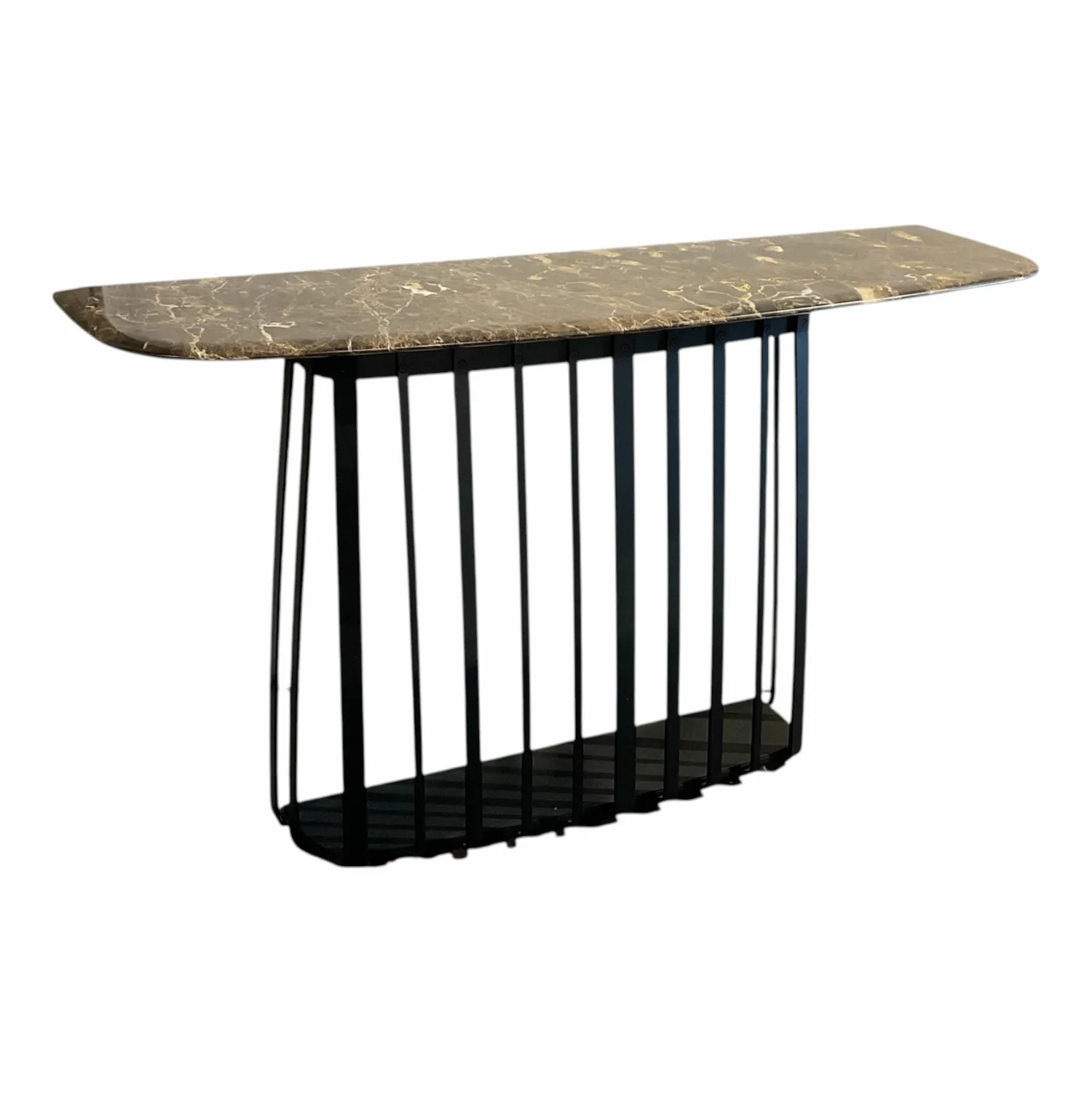 Janua Konsolen|Konsoltisch Basket Platte Stein Emperador Braun Gestell Stahl Tiefschwarz Pulverbeschichtet