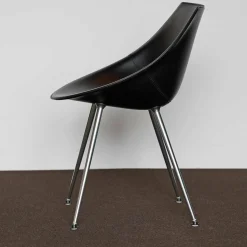 Driade Einzelstühle|Lago Armlehnstuhl Leder Schwarz Beine Aluminium Poliert Mit Kunststoff-Rundgleitern