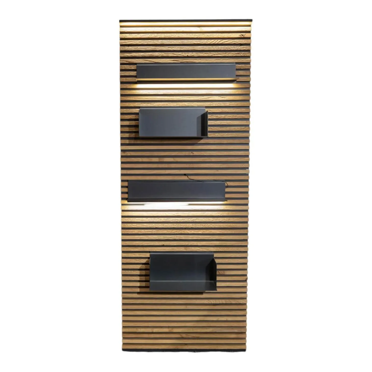 Schöner Wohnen-Kollektion Regale|Lamellenpaneel Yonna Kerneiche Natur Gebürstet Mit 4 Regalböden Metall Anthrazit Und Beleuchtung