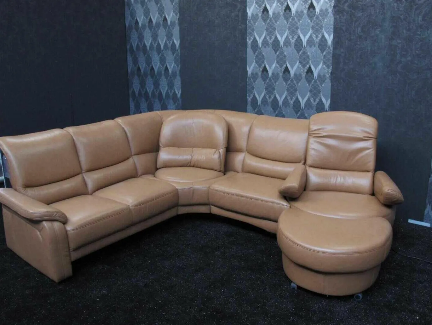 Creativ Polska Ecksofas|Leder Design Garnitur Denise II Sofa Couch mit Drehecke und Drehhocker