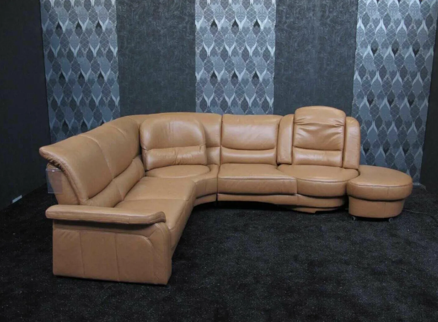 Creativ Polska Ecksofas|Leder Design Garnitur Denise II Sofa Couch mit Drehecke und Drehhocker