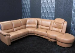 Creativ Polska Ecksofas|Leder Design Garnitur Denise II Sofa Couch mit Drehecke und Drehhocker