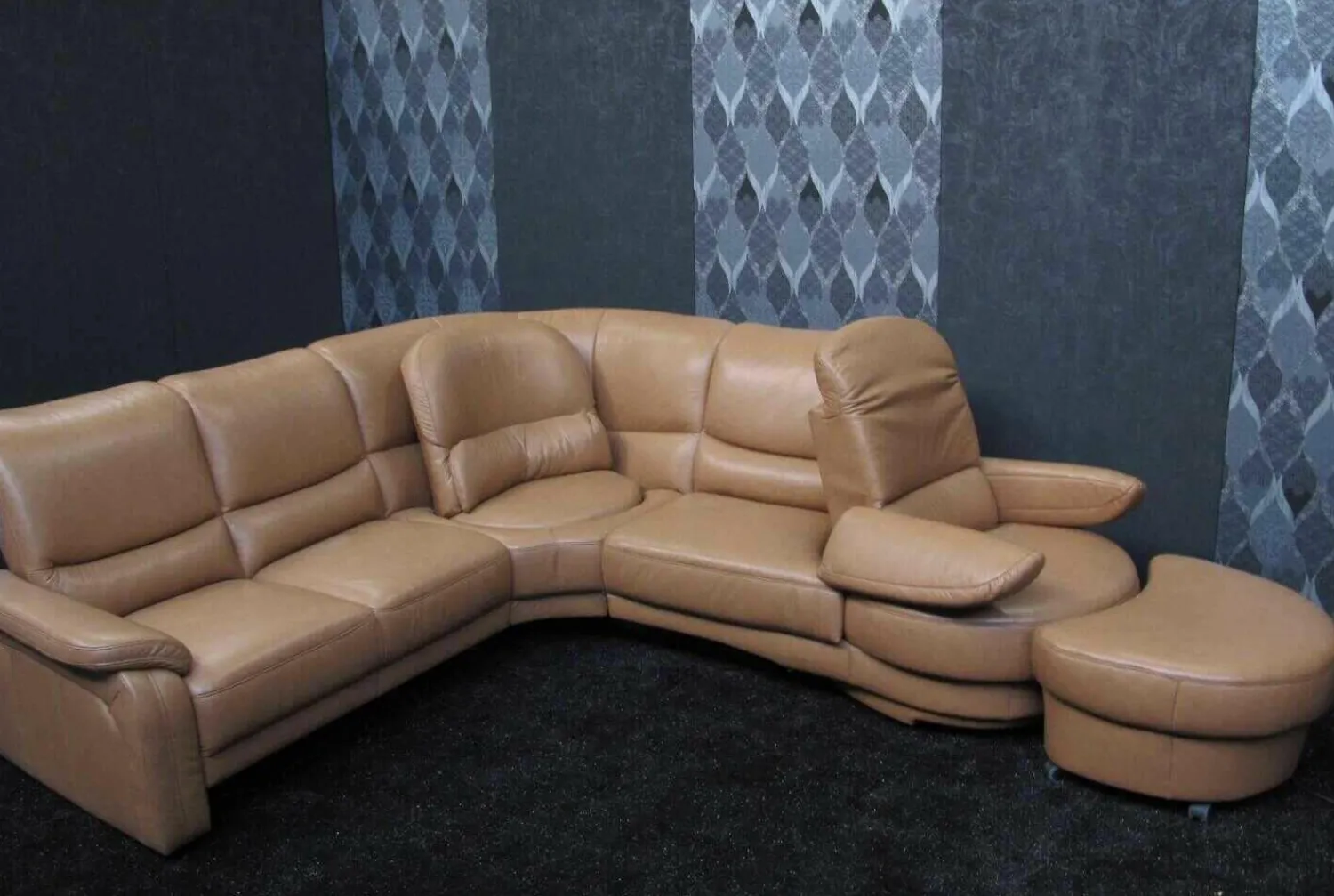 Creativ Polska Ecksofas|Leder Design Garnitur Denise II Sofa Couch mit Drehecke und Drehhocker