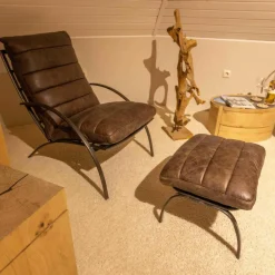 Lee & Lewis Relaxsessel|Ledersessel SP120 Leder Frame Gestell Metall Mit Hocker