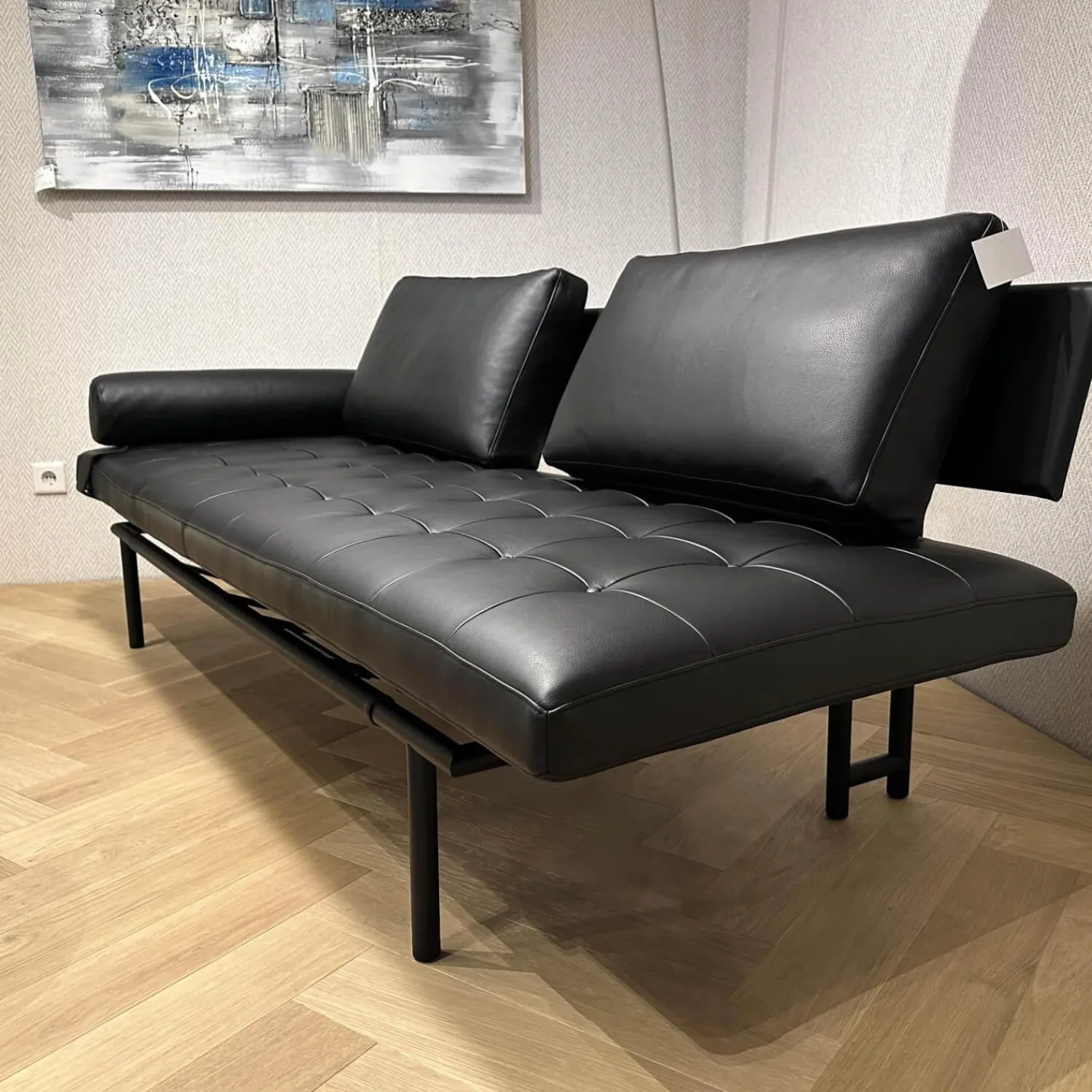 IP Design 2-Sitzer-Sofas|Liege Campus de Luxe Leder Galaxy Schwarz Gestell Metall Schwarz Matt Inklusive Nackenrolle