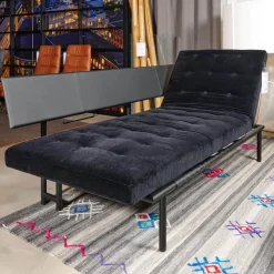 IP Design Daybeds & Recamieren|Liege Campus De Luxe Stoff City Velvet Schwarz Rücken Und Applikationen Leder Galaxy Schwarz Mit Rückenkissen