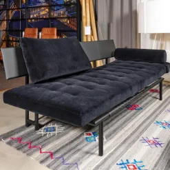 IP Design Daybeds & Recamieren|Liege Campus De Luxe Stoff City Velvet Schwarz Rücken Und Applikationen Leder Galaxy Schwarz Mit Rückenkissen