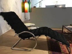 Knoll International Daybeds & Recamieren|Liege MR Collection 100 Anniversary Edition Bezug Velour Schwarz Gestell Chrom