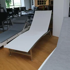 Rausch Gartenliegen|Liege Ocean Club Bezug Gewebe Batyline Weiß Gestell Edelstahl Poliert Verstellbar