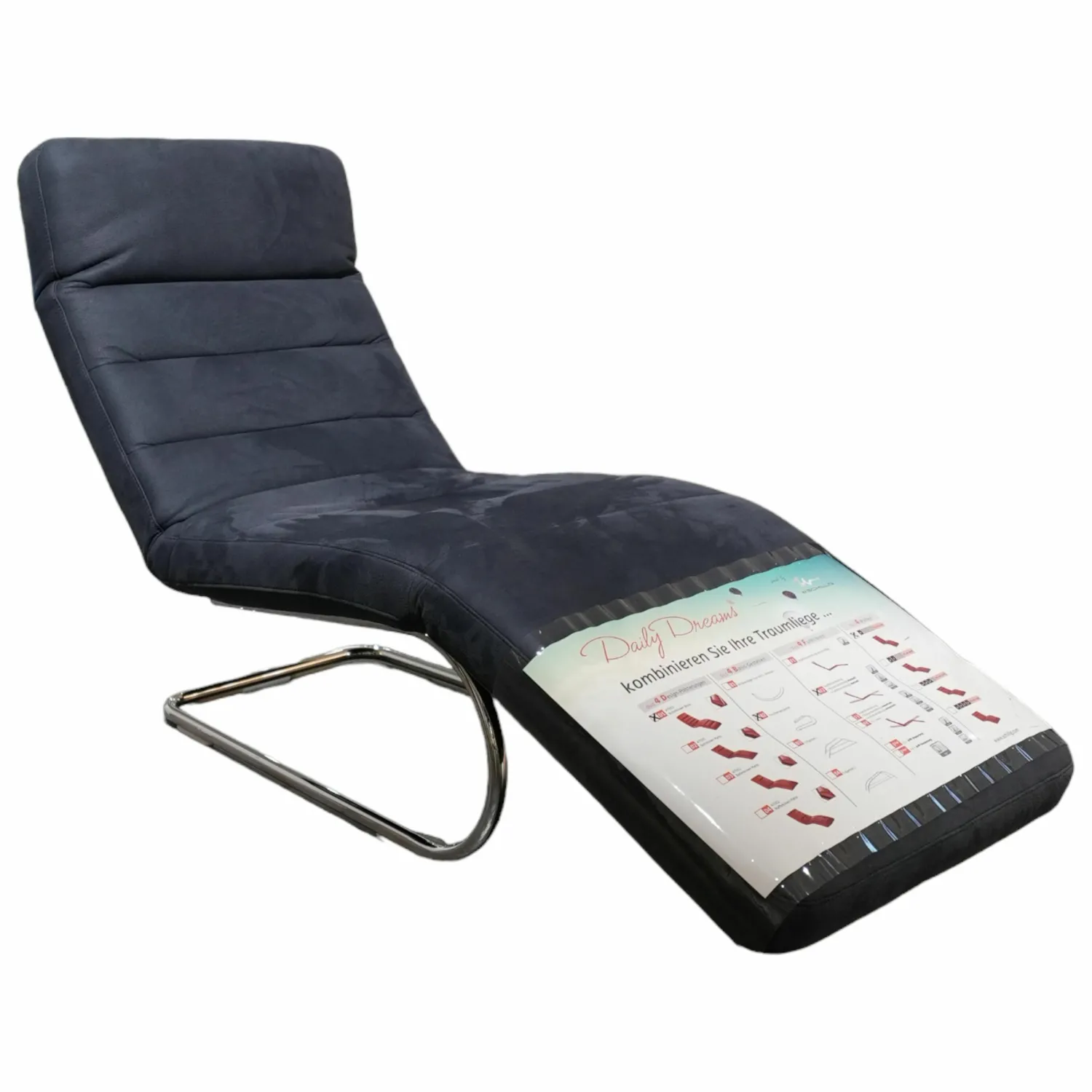 W. Schillig Loungesessel|Liege Wang 3 Textilbezug Dunkelblau Freischwingergestell Metall Mit Verstellbarer Liegefläche