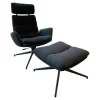 KFF Loungesessel|Lounge Sessel Arva Stoff Ascot Schwarz 2407 Sternfuß Struktur Schwarz Mit Wippmechanismus Inklusive Hocker